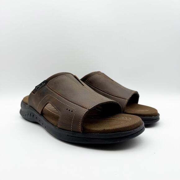 Clarks Mens Walkford Band Sandals US 7 Dark Brown Beeswax Leather Slip On NIB main image 4